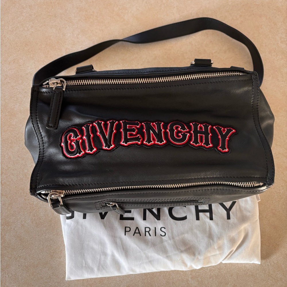 Givenchy Black Leather Toiletry Bag with Red Embroidered Logo - Picture 2 of 7